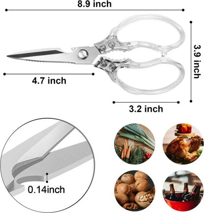 Kitchen Scissors, Multi-Purpose Kitchen Shears, Heavy Duty Dishwasher Safe Food Scissors for Chicken, Poultry, Fish, Meat & Herbs with Non-Slip Grips - Sliver