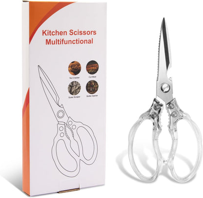 Kitchen Scissors, Multi-Purpose Kitchen Shears, Heavy Duty Dishwasher Safe Food Scissors for Chicken, Poultry, Fish, Meat & Herbs with Non-Slip Grips - Sliver