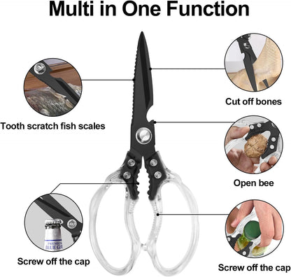 Kitchen Scissors, Multi-Purpose Kitchen Shears, Heavy Duty Dishwasher Safe Food Scissors for Chicken, Poultry, Fish, Meat & Herbs with Non-Slip Grips - Sliver