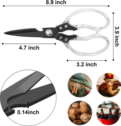 Kitchen Scissors, Multi-Purpose Kitchen Shears, Heavy Duty Dishwasher Safe Food Scissors for Chicken, Poultry, Fish, Meat & Herbs with Non-Slip Grips - Sliver