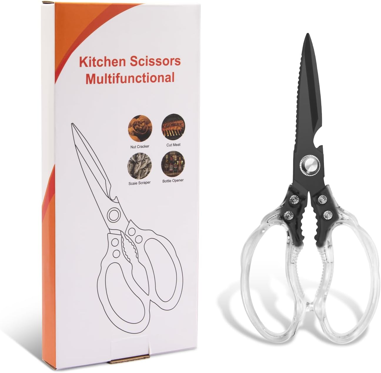 Kitchen Scissors, Multi-Purpose Kitchen Shears, Heavy Duty Dishwasher Safe Food Scissors for Chicken, Poultry, Fish, Meat & Herbs with Non-Slip Grips - Sliver