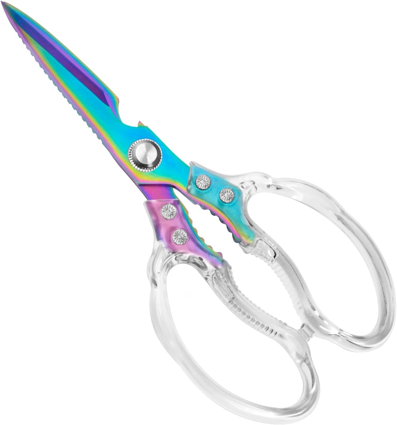 Kitchen Scissors, Multi-Purpose Kitchen Shears, Heavy Duty Dishwasher Safe Food Scissors for Chicken, Poultry, Fish, Meat & Herbs with Non-Slip Grips - Sliver