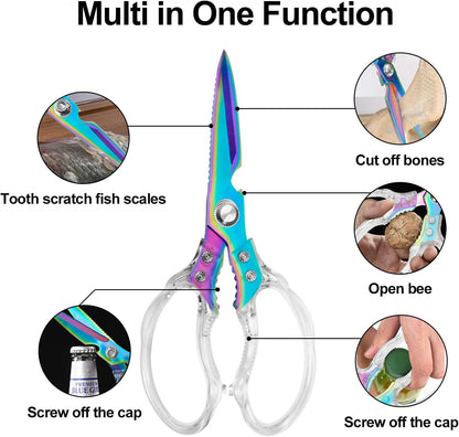 Kitchen Scissors, Multi-Purpose Kitchen Shears, Heavy Duty Dishwasher Safe Food Scissors for Chicken, Poultry, Fish, Meat & Herbs with Non-Slip Grips - Sliver