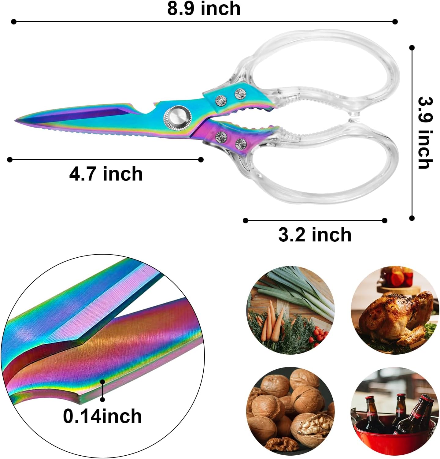Kitchen Scissors, Multi-Purpose Kitchen Shears, Heavy Duty Dishwasher Safe Food Scissors for Chicken, Poultry, Fish, Meat & Herbs with Non-Slip Grips - Sliver