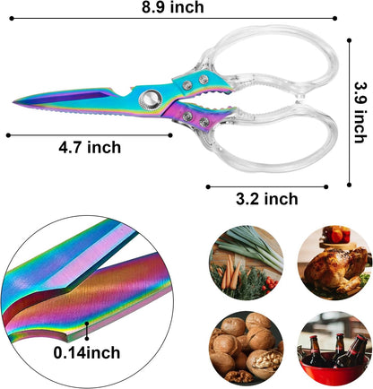 Kitchen Scissors, Multi-Purpose Kitchen Shears, Heavy Duty Dishwasher Safe Food Scissors for Chicken, Poultry, Fish, Meat & Herbs with Non-Slip Grips - Sliver