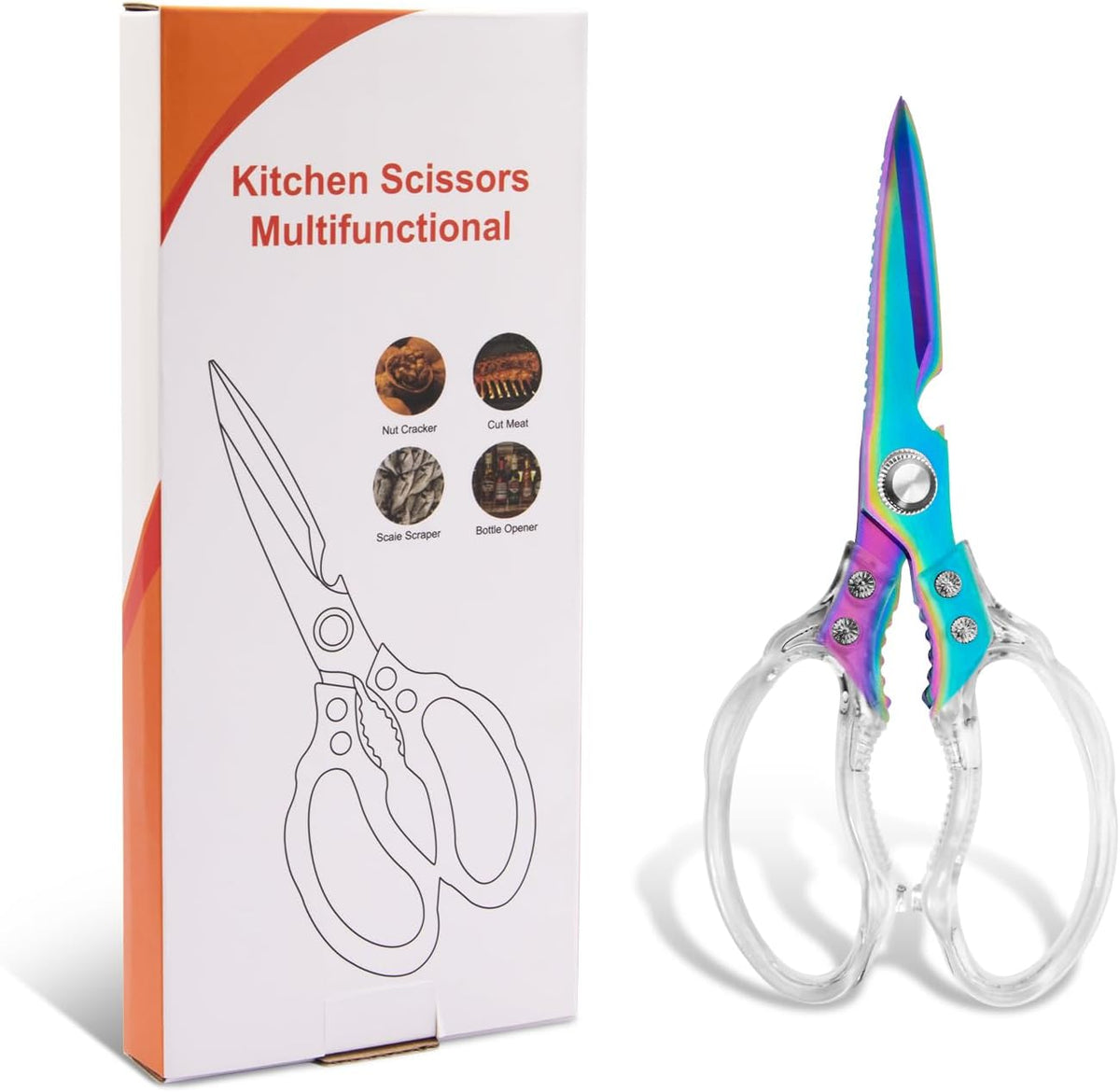 Kitchen Scissors, Multi-Purpose Kitchen Shears, Heavy Duty Dishwasher Safe Food Scissors for Chicken, Poultry, Fish, Meat & Herbs with Non-Slip Grips - Sliver