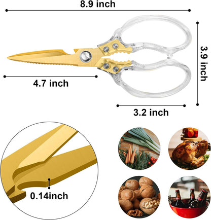 Kitchen Scissors, Multi-Purpose Kitchen Shears, Heavy Duty Dishwasher Safe Food Scissors for Chicken, Poultry, Fish, Meat & Herbs with Non-Slip Grips - Sliver