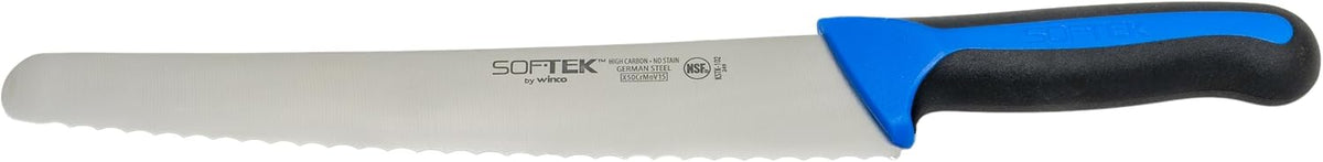Sof-Tek, 10" Wide Bread/Pastry Knife, Soft Grip Handle,Silver/Black/Blue