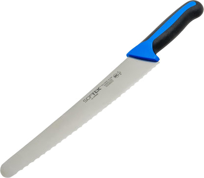 Sof-Tek, 10" Wide Bread/Pastry Knife, Soft Grip Handle,Silver/Black/Blue