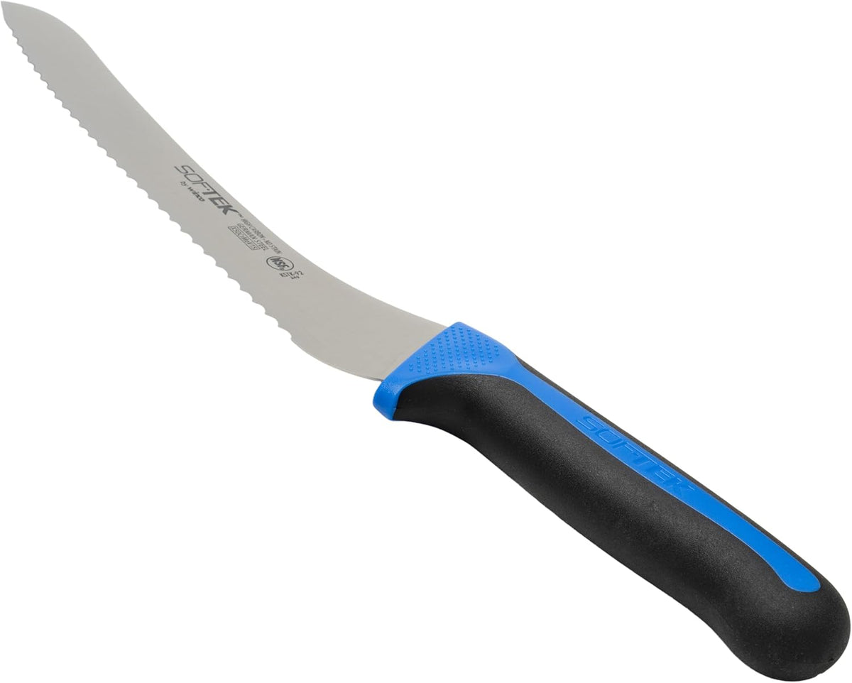 Sof-Tek, 10" Wide Bread/Pastry Knife, Soft Grip Handle,Silver/Black/Blue