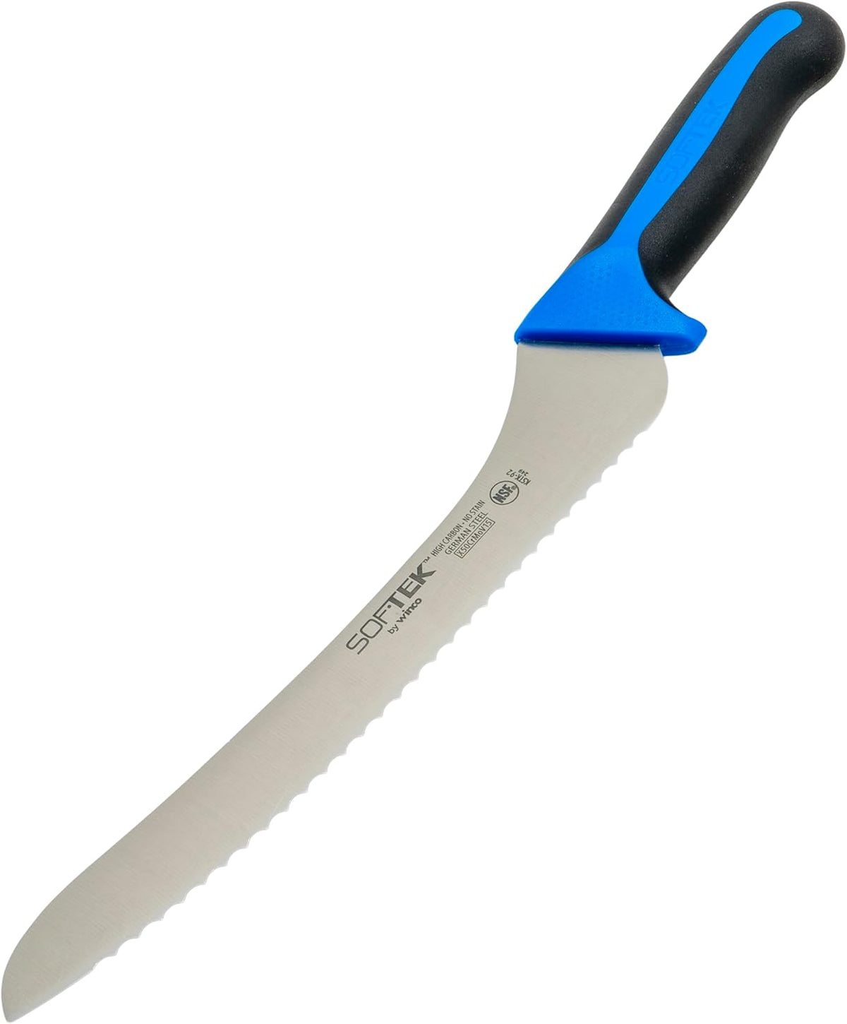 Sof-Tek, 10" Wide Bread/Pastry Knife, Soft Grip Handle,Silver/Black/Blue