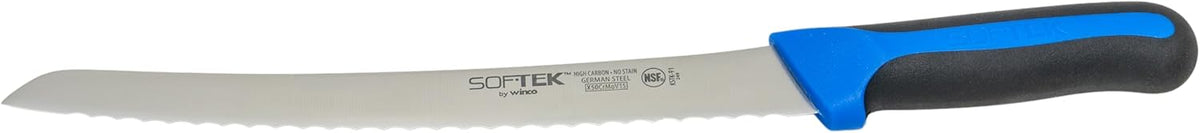 Sof-Tek, 10" Wide Bread/Pastry Knife, Soft Grip Handle,Silver/Black/Blue