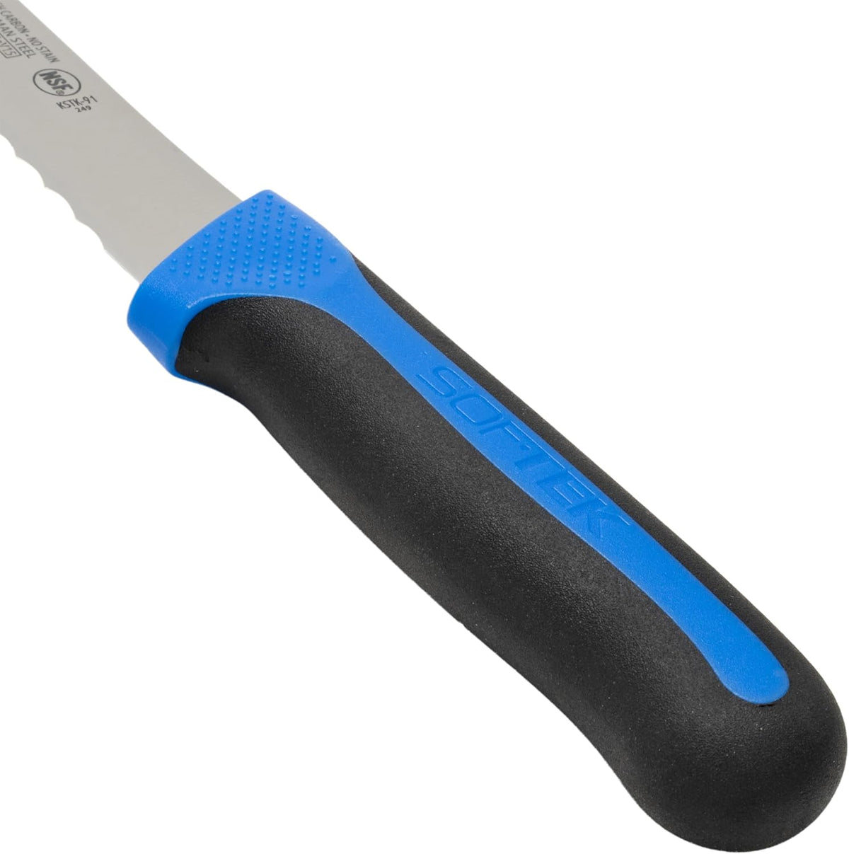 Sof-Tek, 10" Wide Bread/Pastry Knife, Soft Grip Handle,Silver/Black/Blue