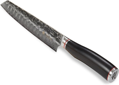 EBO BBQ Kiritsuke Knife, 7.9-Inch VG10 Damascus, Dark Oak Handle