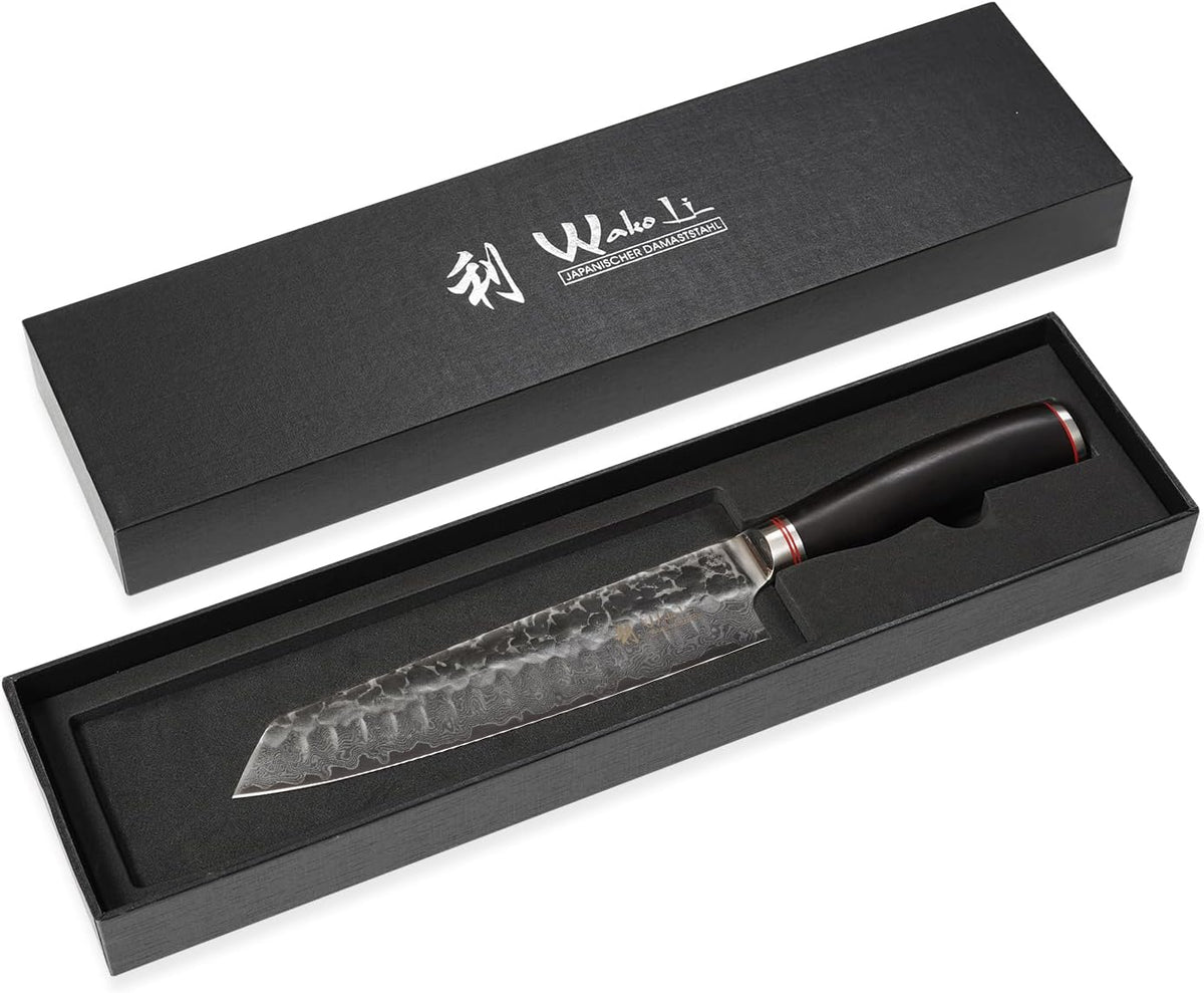 EBO BBQ Kiritsuke Knife, 7.9-Inch VG10 Damascus, Dark Oak Handle