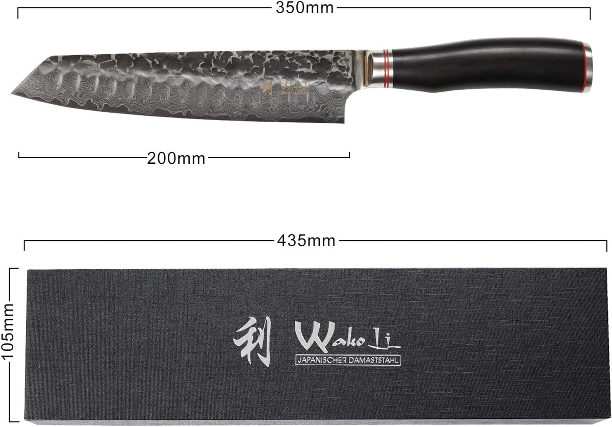 EBO BBQ Kiritsuke Knife, 7.9-Inch VG10 Damascus, Dark Oak Handle