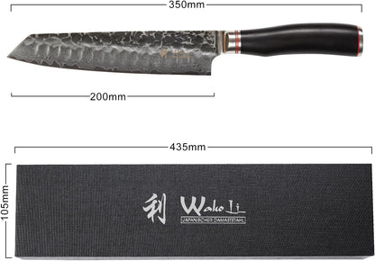 EBO BBQ Kiritsuke Knife, 7.9-Inch VG10 Damascus, Dark Oak Handle