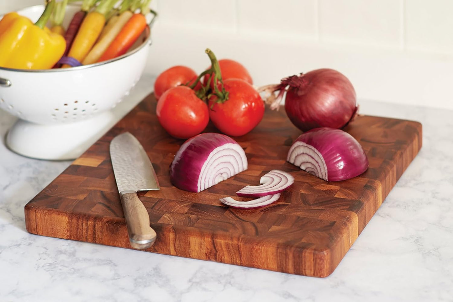 Gourmet Oslo End Grain Utility Cutting Board, 14 x 16 Inches, Natural Acacia Wood