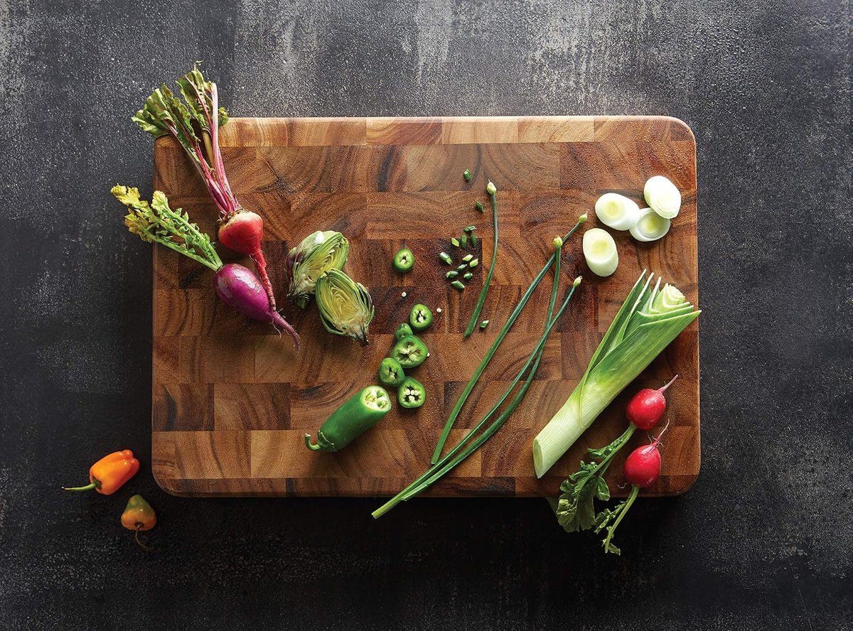 Gourmet Oslo End Grain Utility Cutting Board, 14 x 16 Inches, Natural Acacia Wood