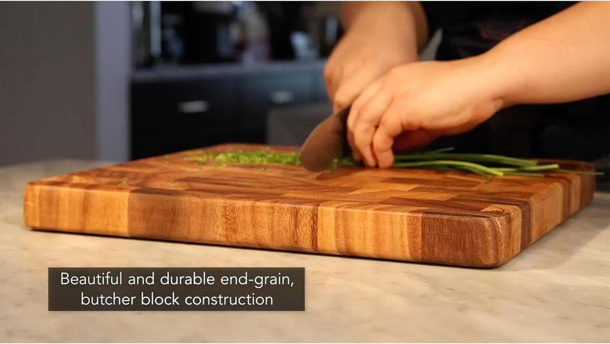 Gourmet Oslo End Grain Utility Cutting Board, 14 x 16 Inches, Natural Acacia Wood
