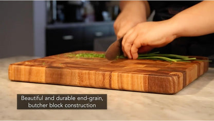 Gourmet Oslo End Grain Utility Cutting Board, 14 x 16 Inches, Natural Acacia Wood