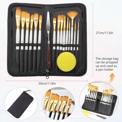 17Pcs Paint Brush Set with Palette Knife & Sponge, Standing Storage Case as Brush Holder, Professional Artist Brushes for Acrylic, Oil, Watercolor