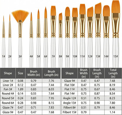 17Pcs Paint Brush Set with Palette Knife & Sponge, Standing Storage Case as Brush Holder, Professional Artist Brushes for Acrylic, Oil, Watercolor