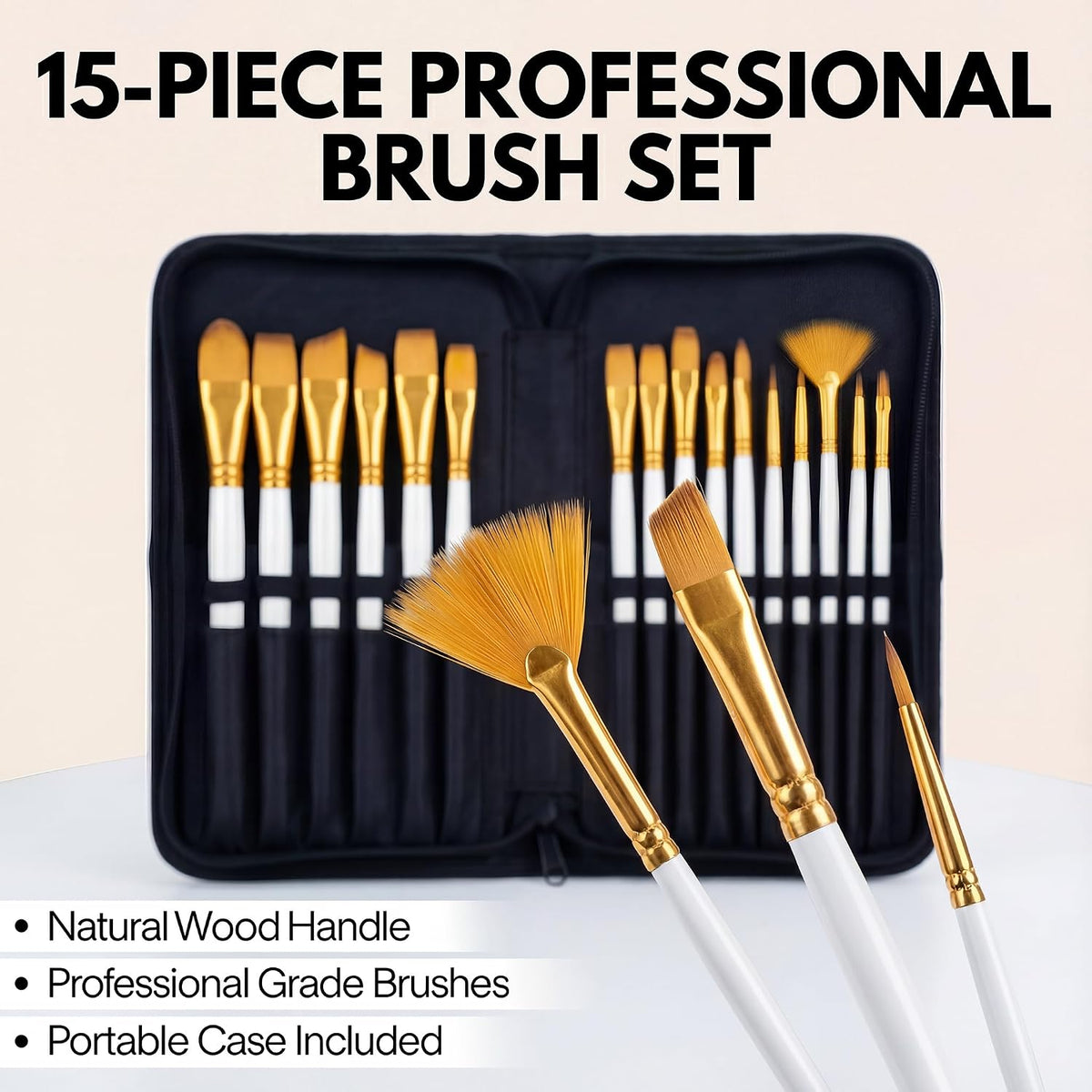 17Pcs Paint Brush Set with Palette Knife & Sponge, Standing Storage Case as Brush Holder, Professional Artist Brushes for Acrylic, Oil, Watercolor