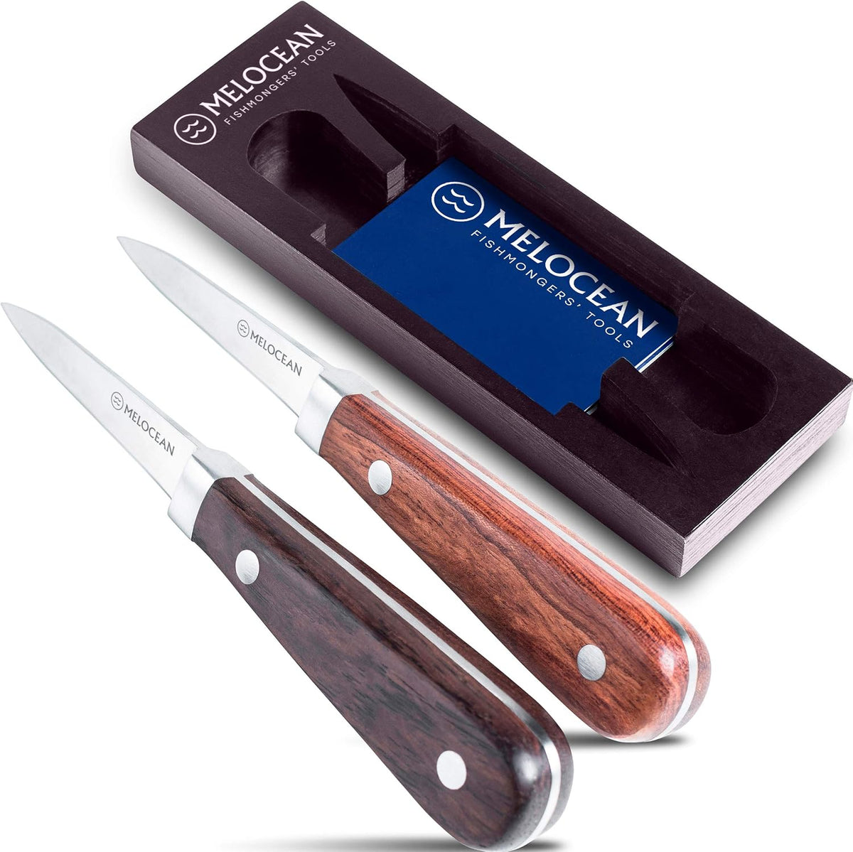 Professional Oyster Shucking Knife Set of 2 in Wooden Gift Box