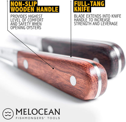 Professional Oyster Shucking Knife Set of 2 in Wooden Gift Box