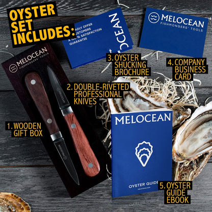 Professional Oyster Shucking Knife Set of 2 in Wooden Gift Box