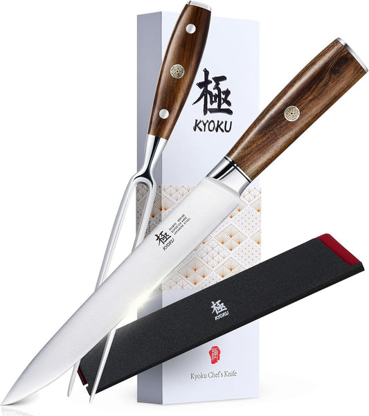Carving Knife Set, Daimyo Series 8" Carving Knife and Fork, Japanese Style 440C Stainless Steel Meat Cutting Knife for Winter Christmas Turkey