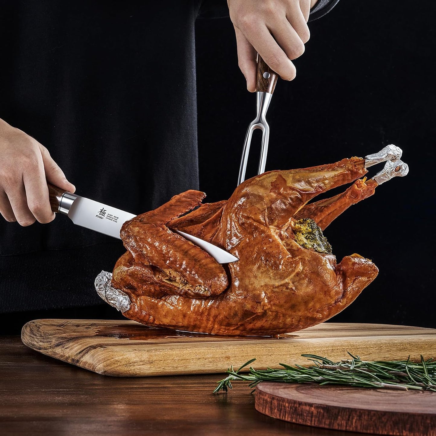 Carving Knife Set, Daimyo Series 8" Carving Knife and Fork, Japanese Style 440C Stainless Steel Meat Cutting Knife for Winter Christmas Turkey