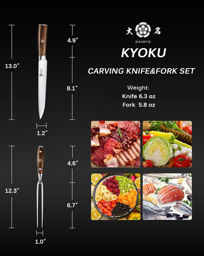 Carving Knife Set, Daimyo Series 8" Carving Knife and Fork, Japanese Style 440C Stainless Steel Meat Cutting Knife for Winter Christmas Turkey