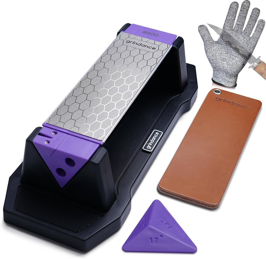 3-Sided 400/1000/8000 Grit Diamond Sharpening Whetstone Kit | Angle Guide, Non-Slip Base, Leather Strop, Protective Glove Included, Knife Sharpener for Kitchen/Hunting/Outdoor Knives