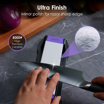 3-Sided 400/1000/8000 Grit Diamond Sharpening Whetstone Kit | Angle Guide, Non-Slip Base, Leather Strop, Protective Glove Included, Knife Sharpener for Kitchen/Hunting/Outdoor Knives