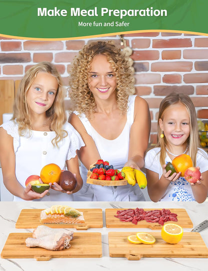 Bamboo Cutting Board Set with Meatal Stand, 4PCS Eco-Friendly Labeled Tabs Cutting Board, Durable Cutting Boards Kitchen For Chopping Fruit, Meat, Cheese, Veggies - 11" x 8"