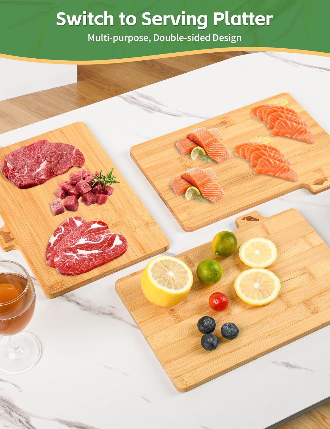 Bamboo Cutting Board Set with Meatal Stand, 4PCS Eco-Friendly Labeled Tabs Cutting Board, Durable Cutting Boards Kitchen For Chopping Fruit, Meat, Cheese, Veggies - 11" x 8"