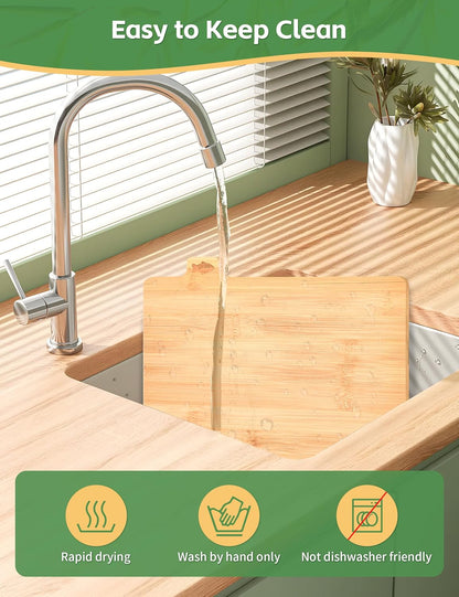 Bamboo Cutting Board Set with Meatal Stand, 4PCS Eco-Friendly Labeled Tabs Cutting Board, Durable Cutting Boards Kitchen For Chopping Fruit, Meat, Cheese, Veggies - 11" x 8"