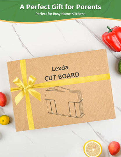 Bamboo Cutting Board Set with Meatal Stand, 4PCS Eco-Friendly Labeled Tabs Cutting Board, Durable Cutting Boards Kitchen For Chopping Fruit, Meat, Cheese, Veggies - 11" x 8"