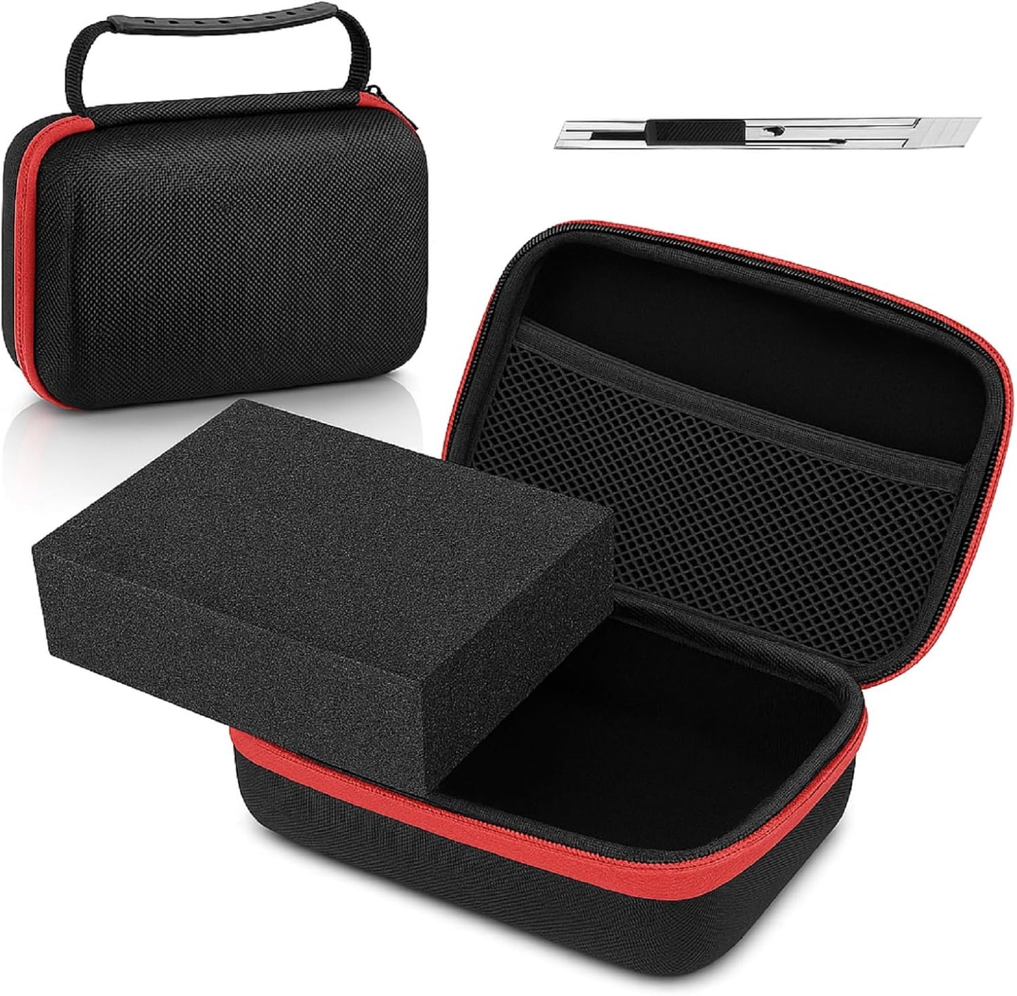 EVA Hard Case with Customizable Foam 7.8 x 6.3 x 3.5 Inch Protective EVA Carrying Case Shockproof Outdoor for Camera, Digital Products, Electronic Instruments with Knife, Black and Red