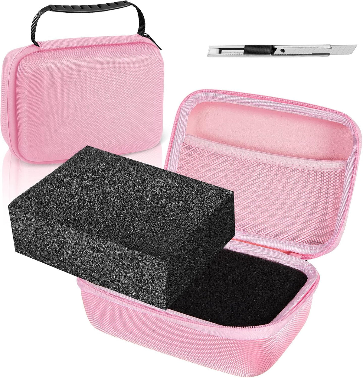 EVA Hard Case with Customizable Foam 7.8 x 6.3 x 3.5 Inch Protective EVA Carrying Case Shockproof Outdoor for Camera, Digital Products, Electronic Instruments with Knife, Black and Red