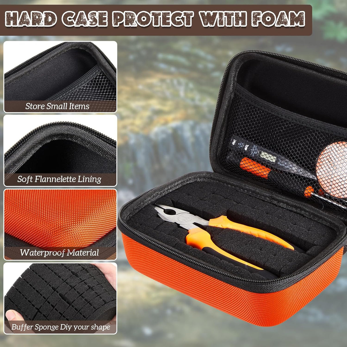 EVA Hard Case with Customizable Foam 7.8 x 6.3 x 3.5 Inch Protective EVA Carrying Case Shockproof Outdoor for Camera, Digital Products, Electronic Instruments with Knife, Black and Red