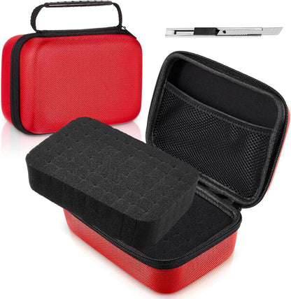 EVA Hard Case with Customizable Foam 7.8 x 6.3 x 3.5 Inch Protective EVA Carrying Case Shockproof Outdoor for Camera, Digital Products, Electronic Instruments with Knife, Black and Red
