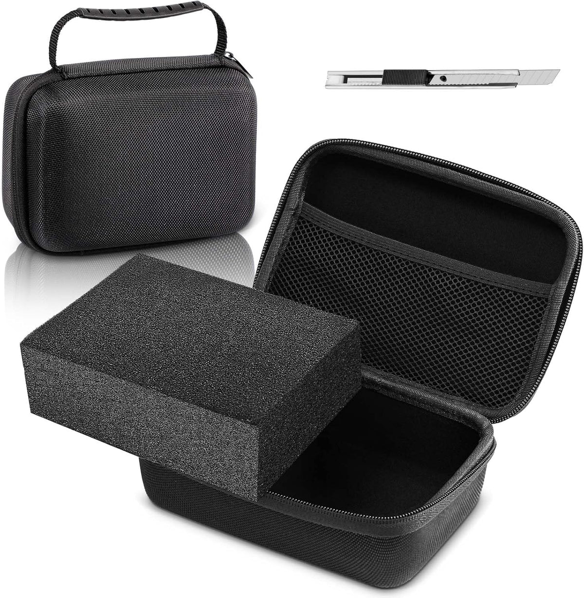 EVA Hard Case with Customizable Foam 7.8 x 6.3 x 3.5 Inch Protective EVA Carrying Case Shockproof Outdoor for Camera, Digital Products, Electronic Instruments with Knife, Black and Red