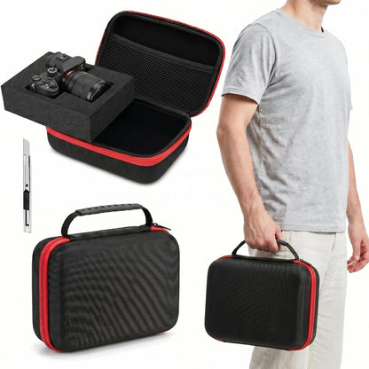 EVA Hard Case with Customizable Foam 7.8 x 6.3 x 3.5 Inch Protective EVA Carrying Case Shockproof Outdoor for Camera, Digital Products, Electronic Instruments with Knife, Black and Red