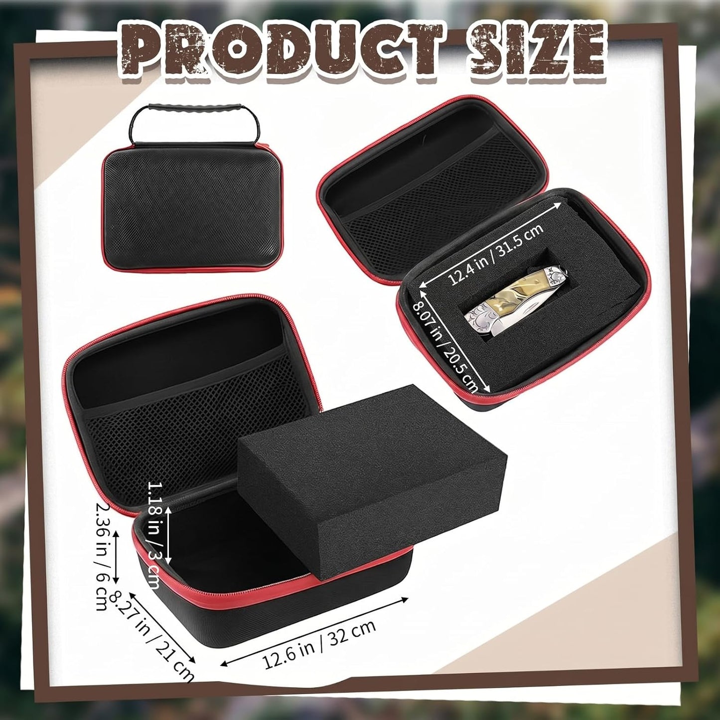 EVA Hard Case with Customizable Foam 7.8 x 6.3 x 3.5 Inch Protective EVA Carrying Case Shockproof Outdoor for Camera, Digital Products, Electronic Instruments with Knife, Black and Red