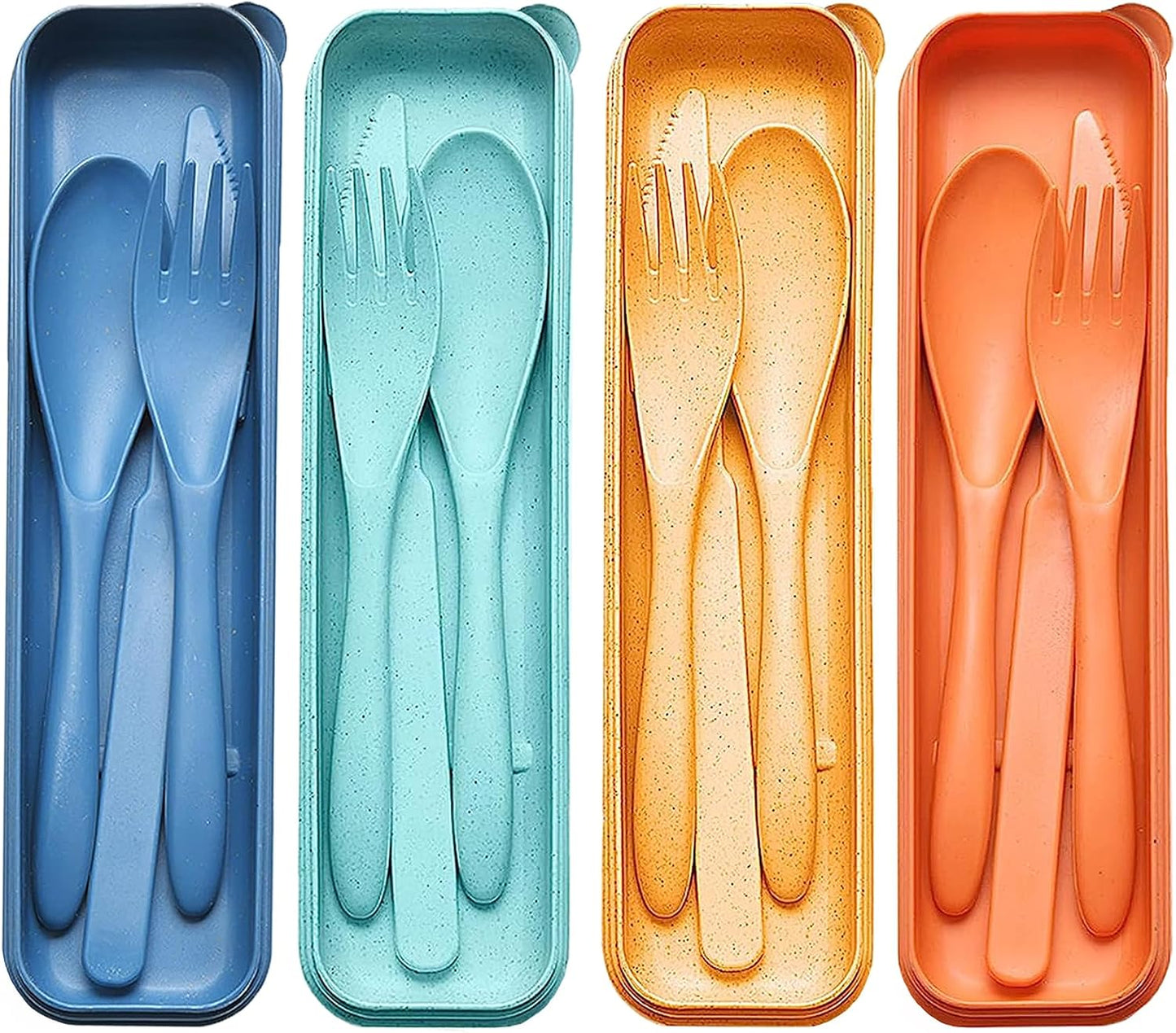 Reusable Travel Utensils with Case, Wheat Straw Portable Plastic Fork Spoons Knife Tableware, Eco-Friendly BPA Free Camping Cutlery for Lunch Box Accessories Work Picnic or Daily Use (Purple)