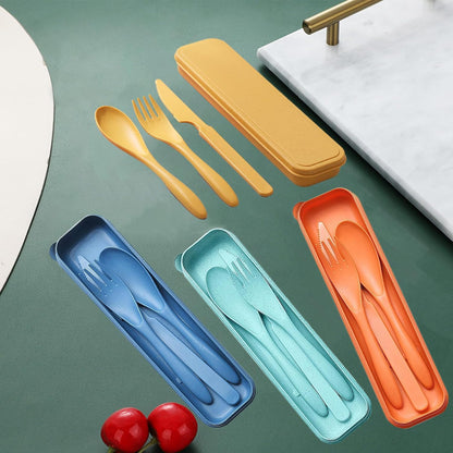 Reusable Travel Utensils with Case, Wheat Straw Portable Plastic Fork Spoons Knife Tableware, Eco-Friendly BPA Free Camping Cutlery for Lunch Box Accessories Work Picnic or Daily Use (Purple)