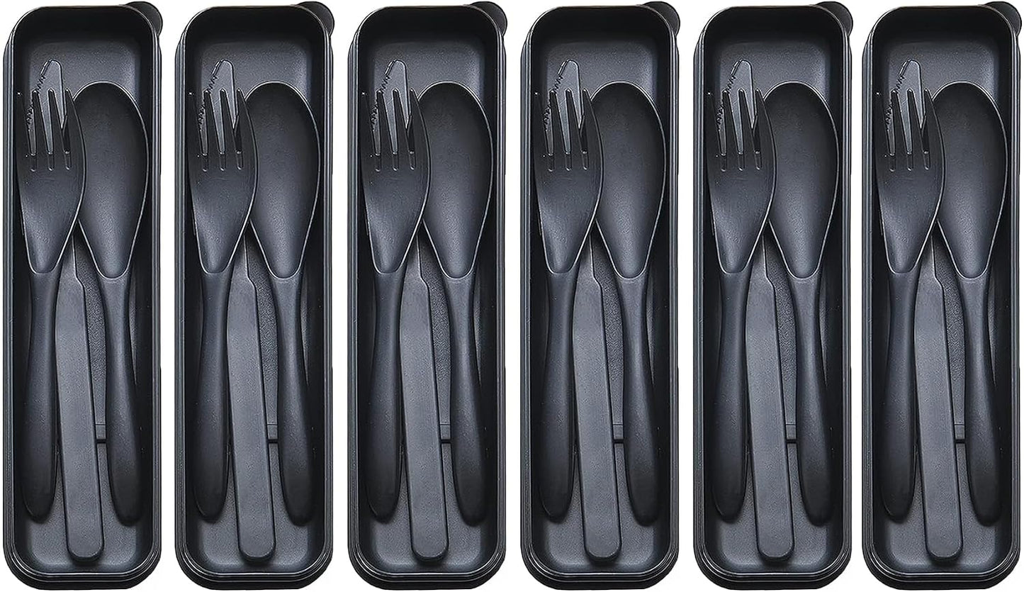 Reusable Travel Utensils with Case, Wheat Straw Portable Plastic Fork Spoons Knife Tableware, Eco-Friendly BPA Free Camping Cutlery for Lunch Box Accessories Work Picnic or Daily Use (Purple)